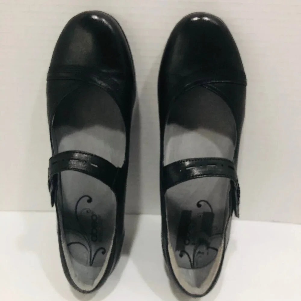 Abeo Black Mary Jane Shoes Women 8N Leather Whimsigoth Minimalist Goth‎ Witchy